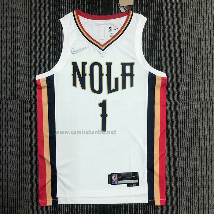Camiseta New Orleans Pelicans Zion Williamson #1 Ciudad 2021-22 Blanco